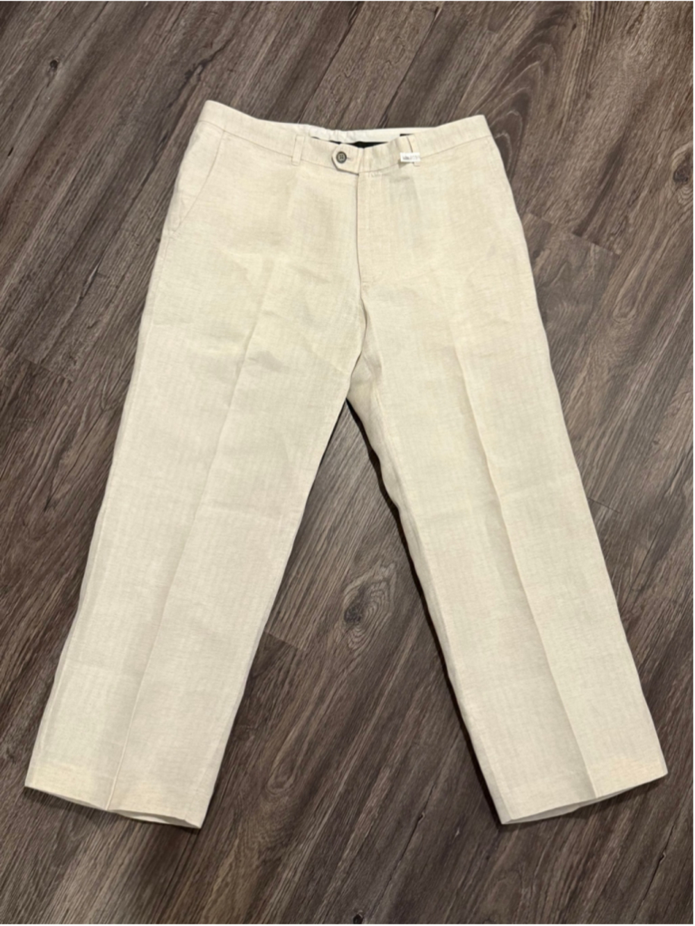 Vintage Y2K Claiborne Men's Beige Linen Blend Lightweight Trousers Waist 34x29